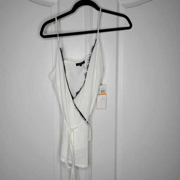 1. State Scalloped Trim Neckline Wrap Romance Shirt Top Blouse White Black Small - Picture 4 of 8